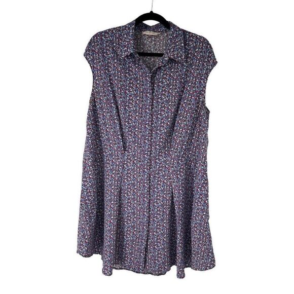 Tory Burch Blue Red Printed Mini Shirt Dress Full Button Front 14 Women - Picture 1 of 10